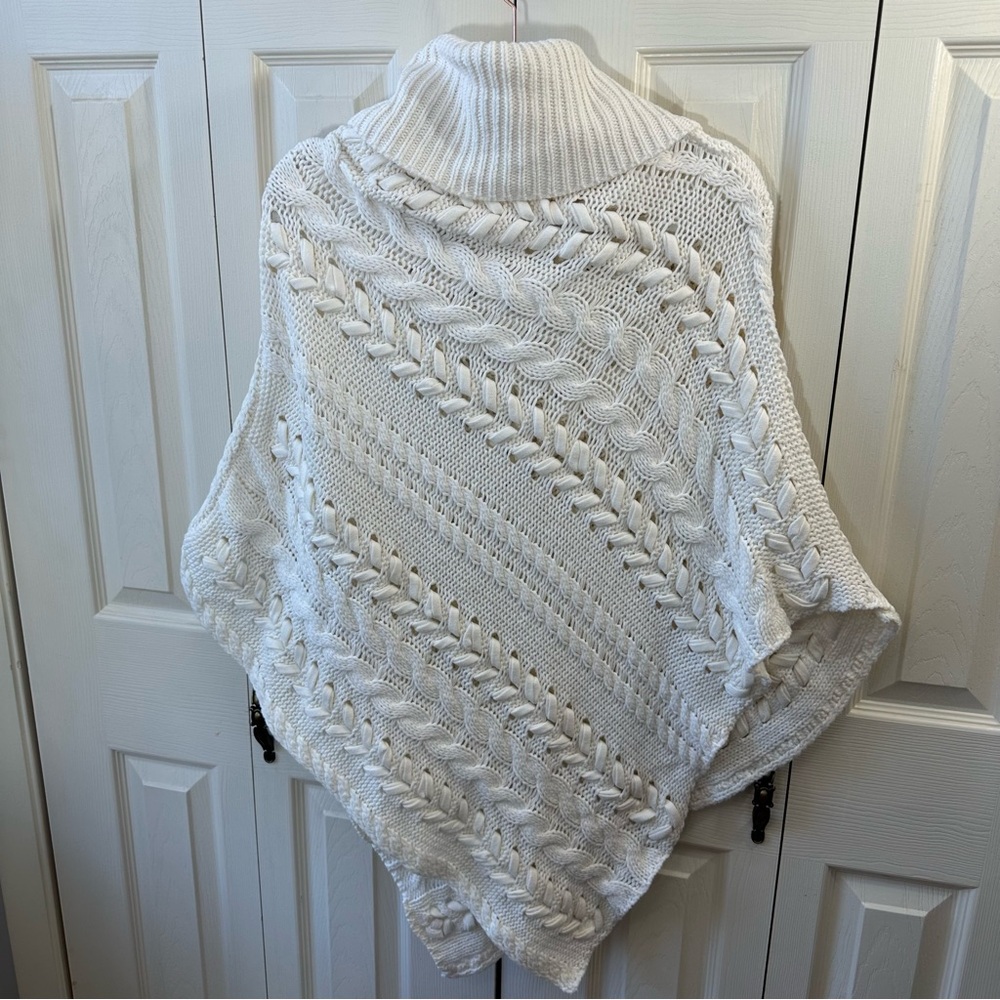 Anthropologie Asymmetrical Poncho Sweater Turtleneck Cable Knit Womens Size M - Picture 12 of 12